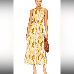 MINKPINK Yellow and Orange Wave Midi Dress
